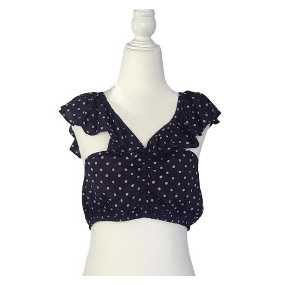 New w/Tag For Love and Lemons Navy Polka Dot Ruffle Crop Top Small - Picture 4 of 9